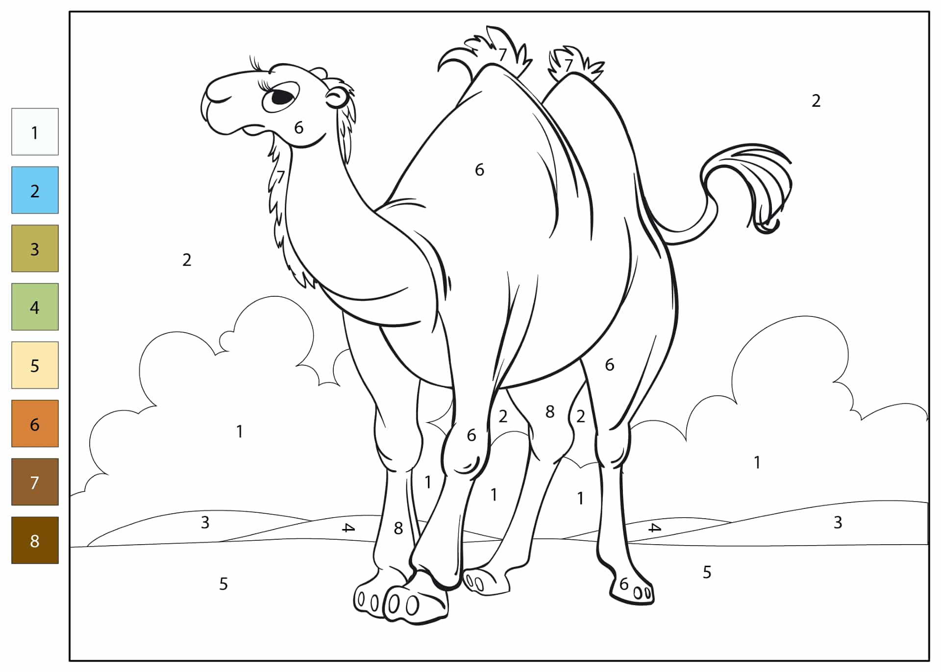 Chameau dans le Désert Coloriage Magique