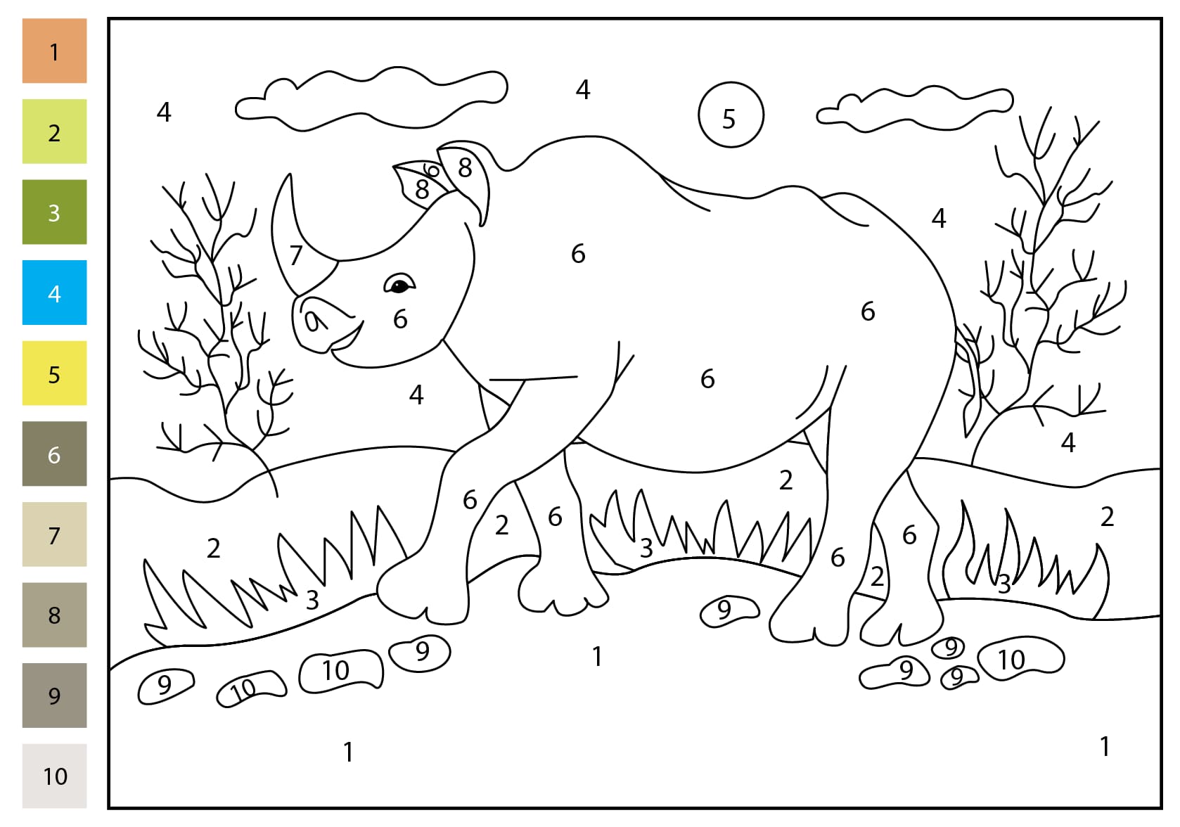 Grand Rhinocéros Coloriage Magique
