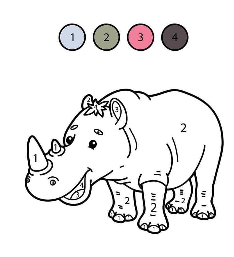 Rhinocéros Heureux Coloriage Magique