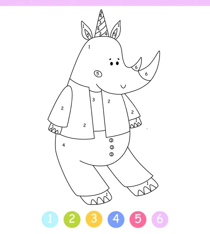 Rhinocéros Mignon Coloriage Magique