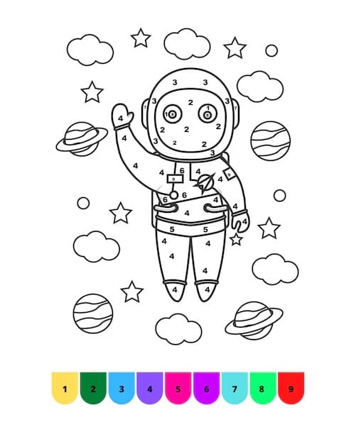 Astronaute dans l'espace Coloriage Magique