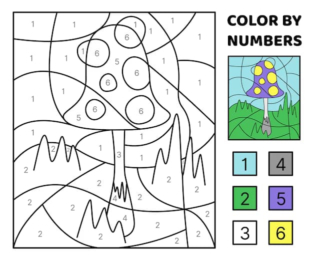 Champignon sur l'herbe Coloriage Magique