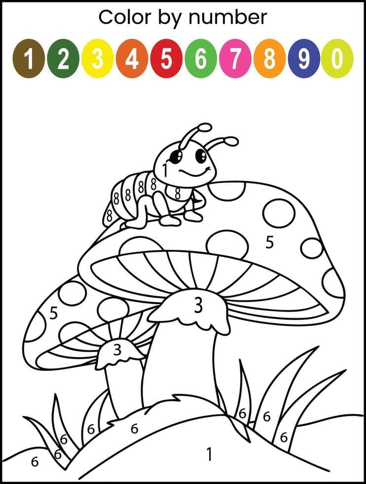 Chenille et Champignons Coloriage Magique