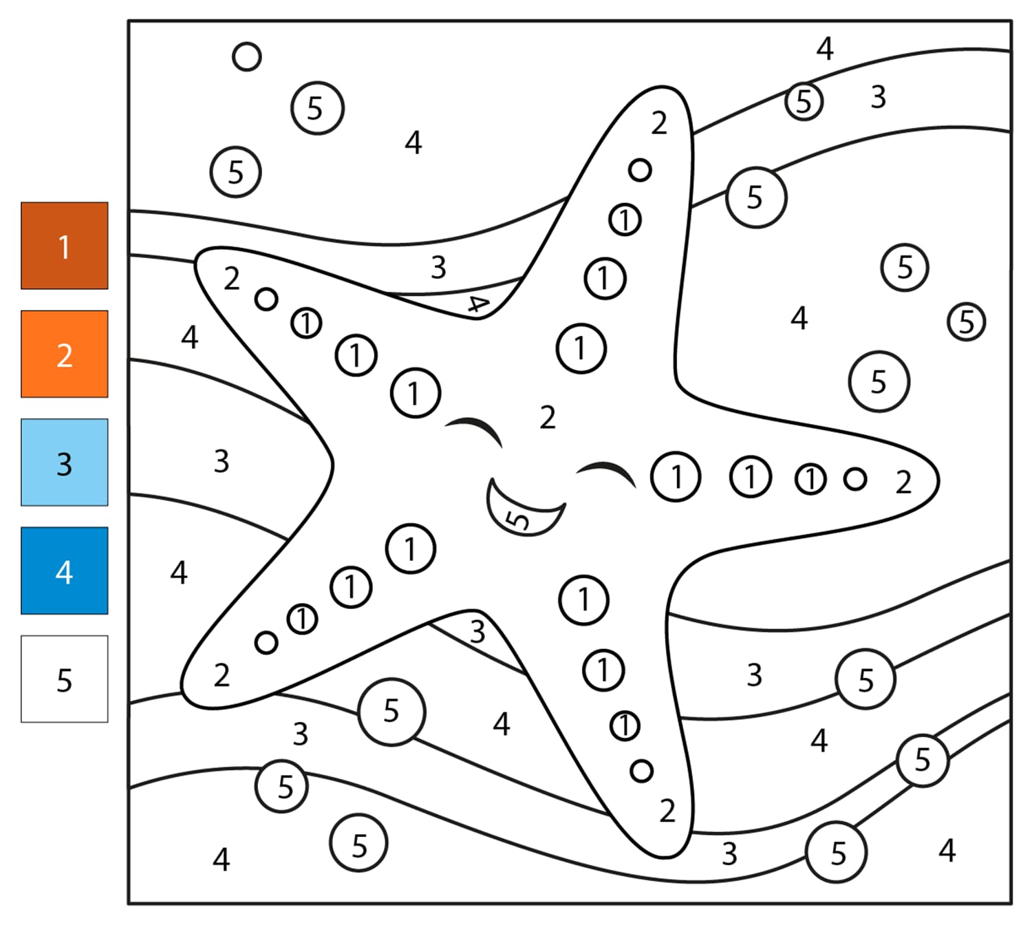 Étoile de mer souriante Coloriage Magique