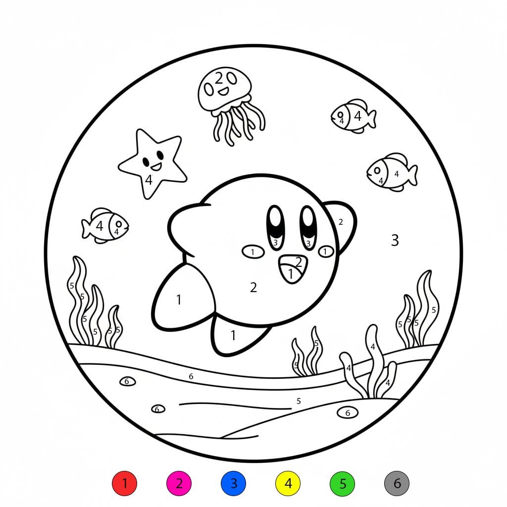 Kirby sous l'eau Coloriage Magique