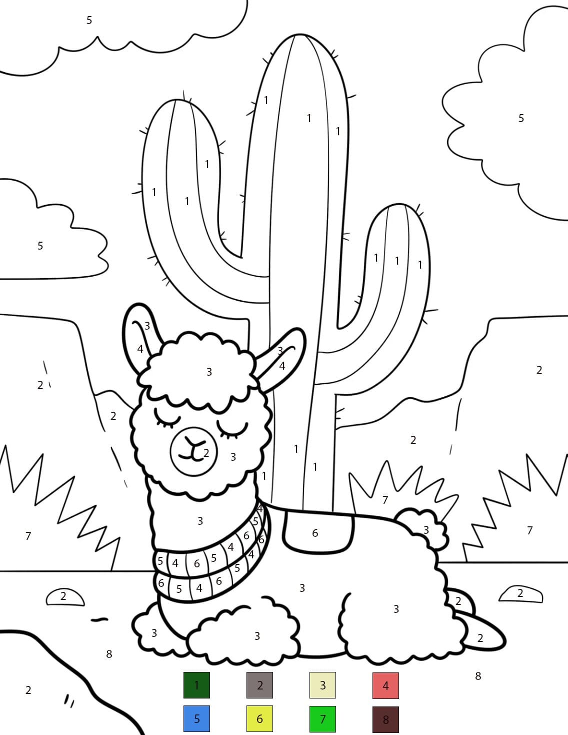 Lama et Cactus Coloriage Magique