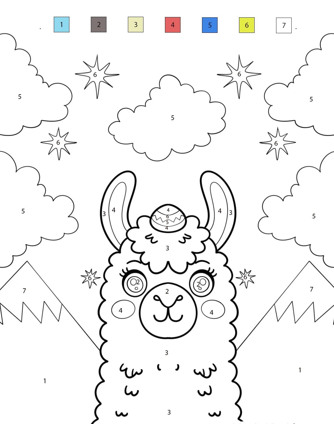 Lama et Ciel Coloriage Magique