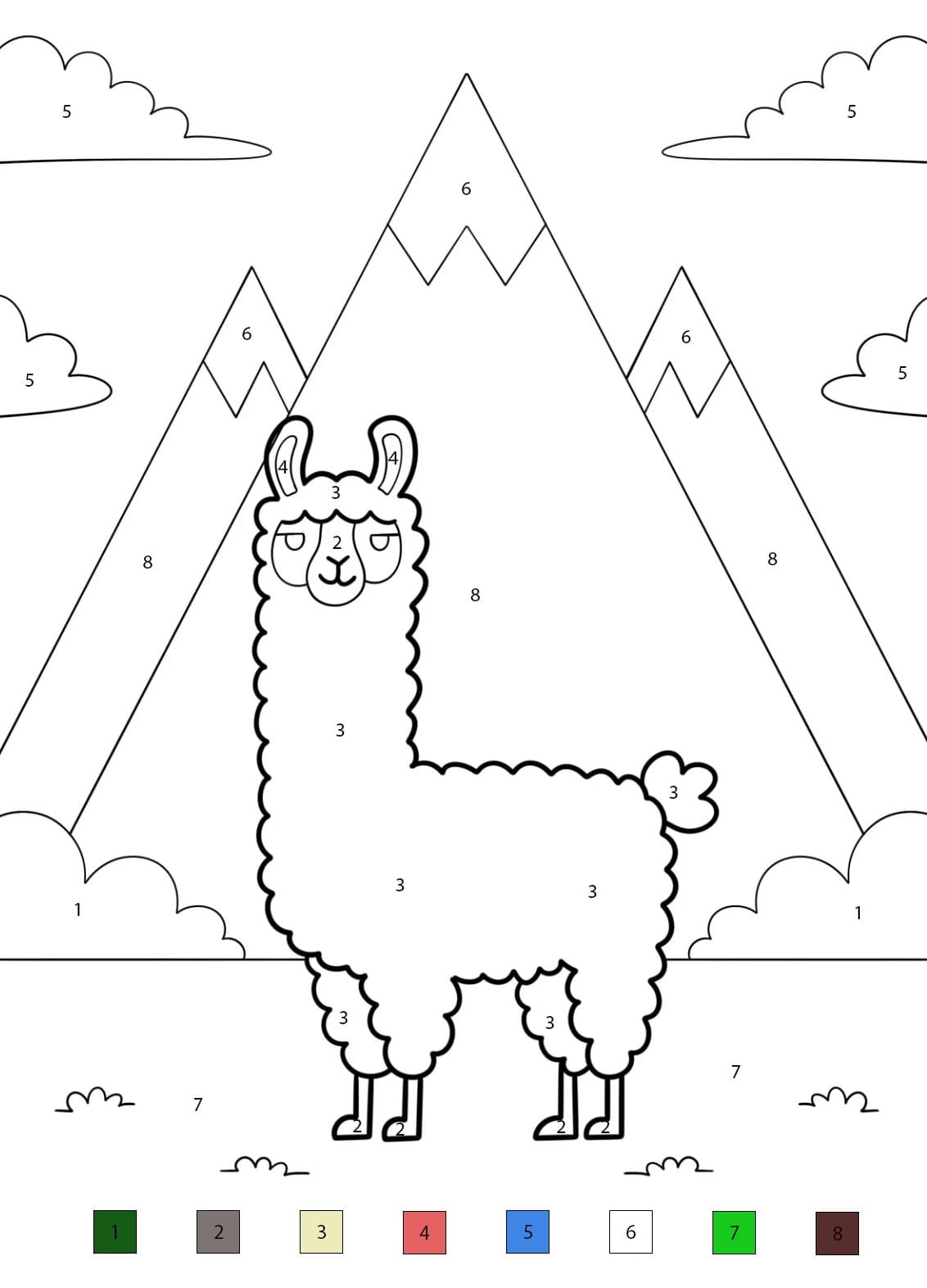 Lama et Montagnes Coloriage Magique