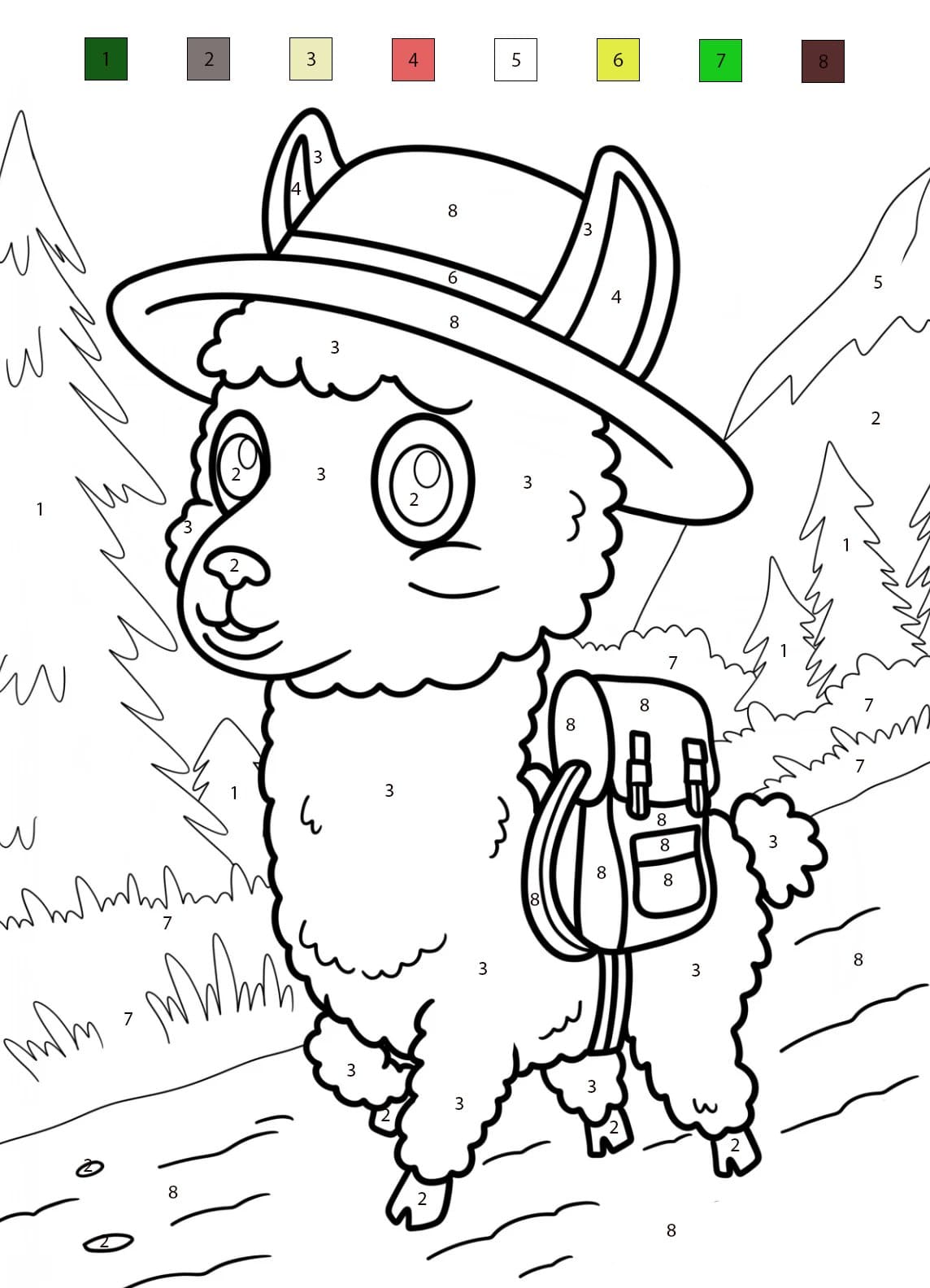 Lama l'explorateur Coloriage Magique