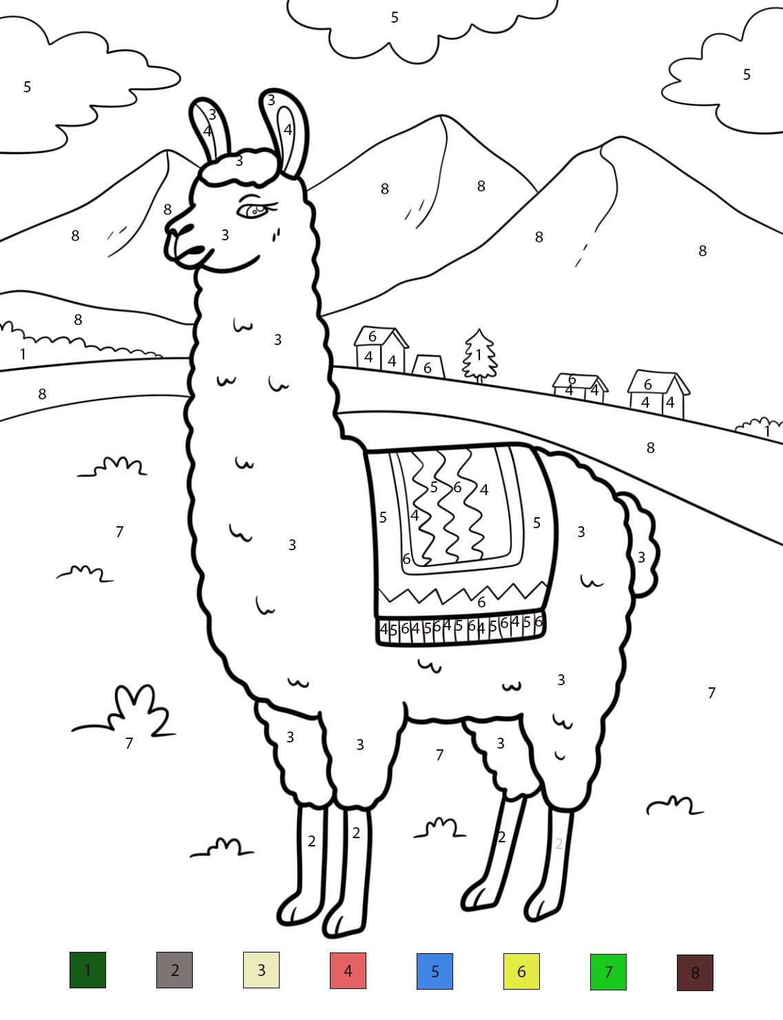 Lama sur le Plateau Coloriage Magique
