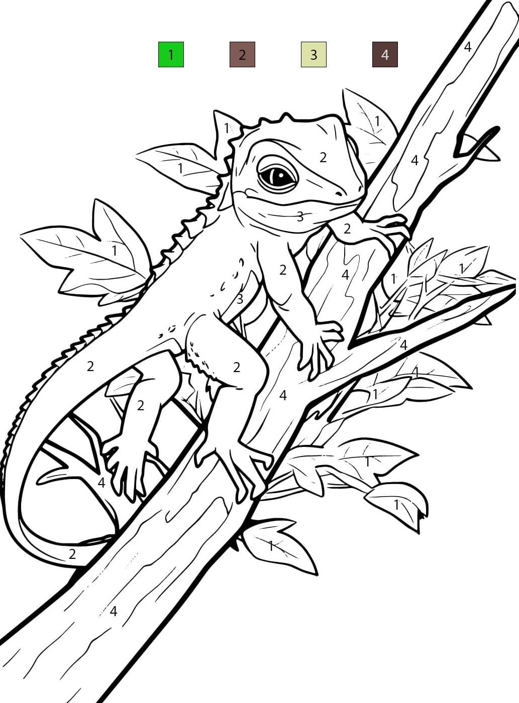 Lézard sur un Arbre Coloriage Magique