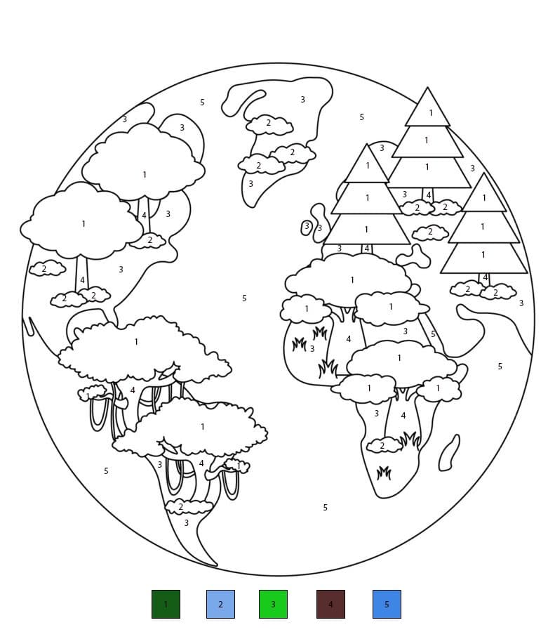 Terre et Arbres Coloriage Magique