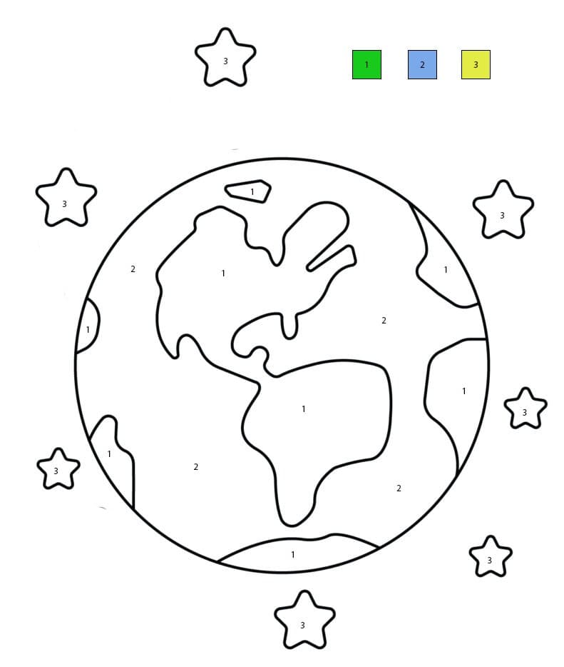 Terre et Étoiles Coloriage Magique