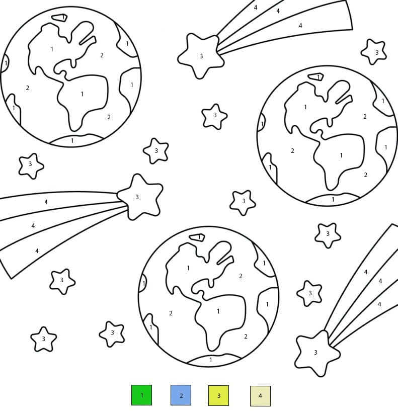 Terre et Étoiles Filantes Coloriage Magique