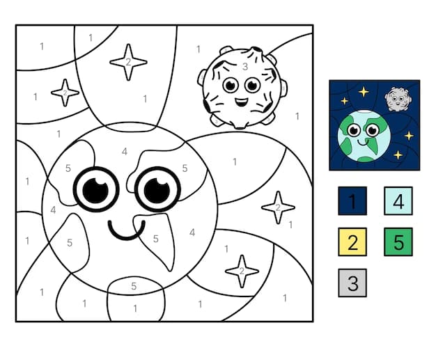 Terre et Lune Coloriage Magique