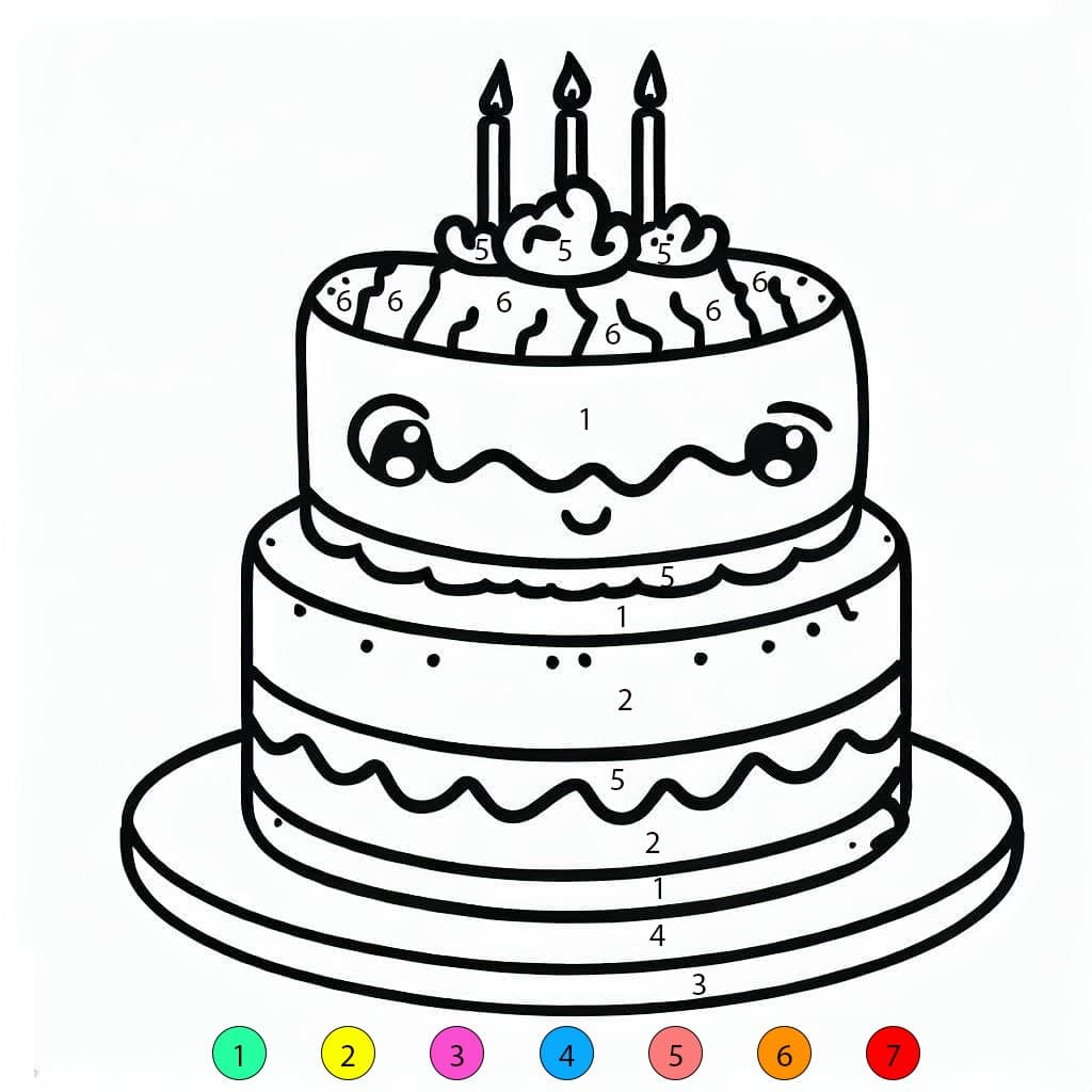 Adorable gâteau d'anniversaire Coloriage Magique