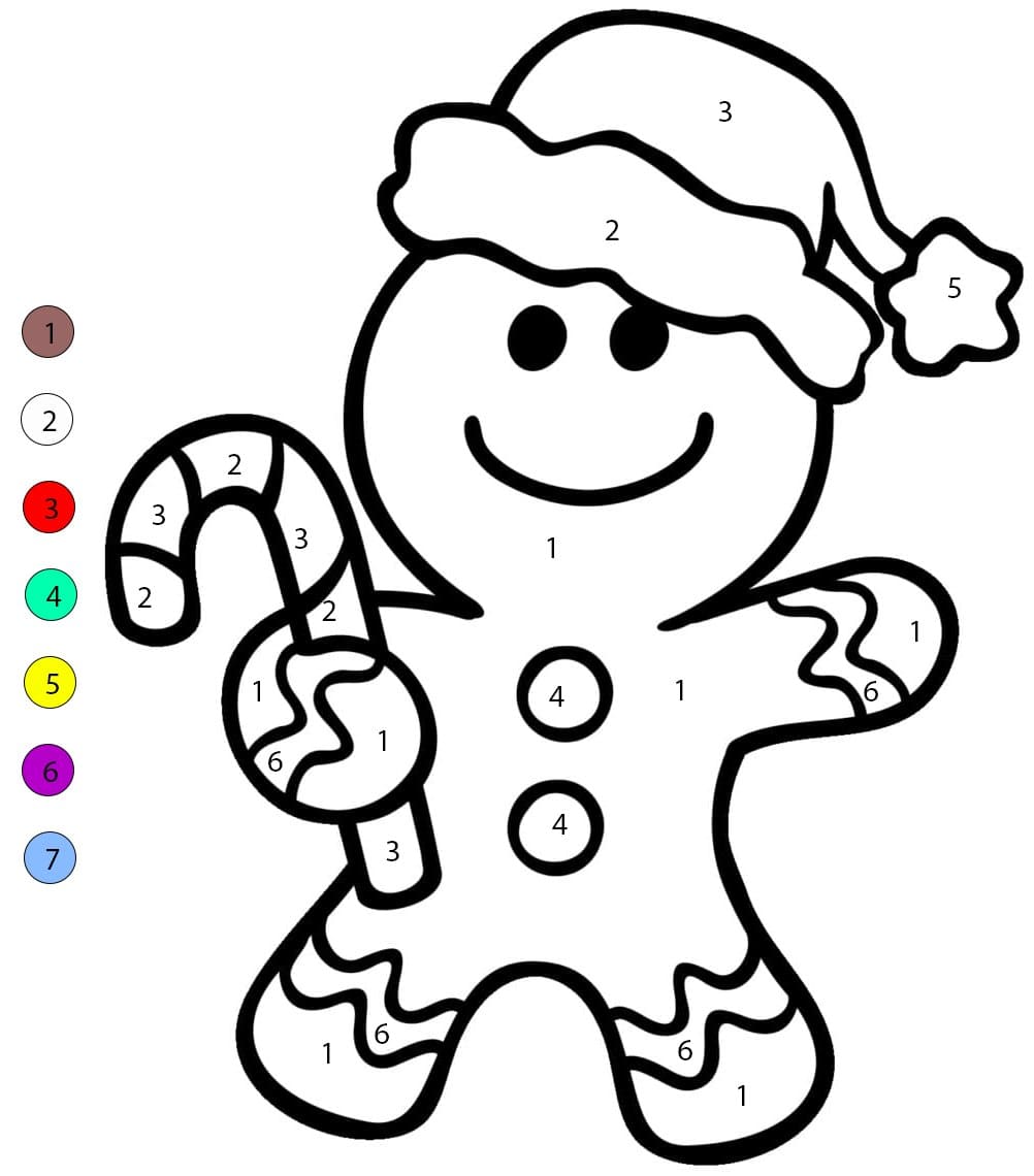 Bonhomme en pain d'épice avec cornet de bonbons Coloriage Magique