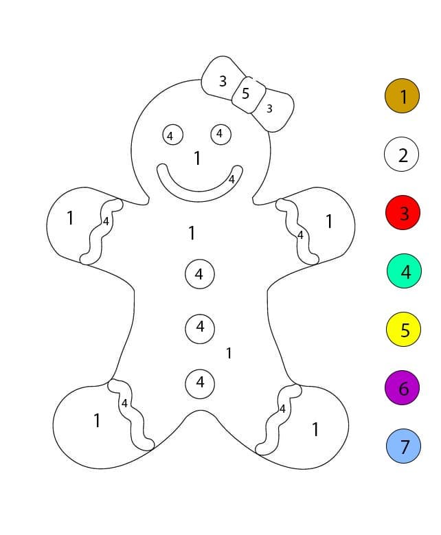 Bonhomme en pain d'épice avec un nœud Coloriage Magique
