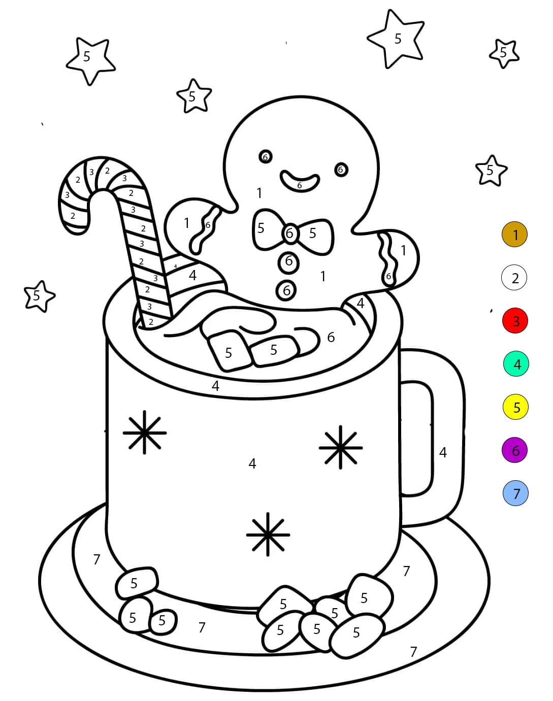 Bonhomme en pain d'épice dans une tasse en chocolat Coloriage Magique