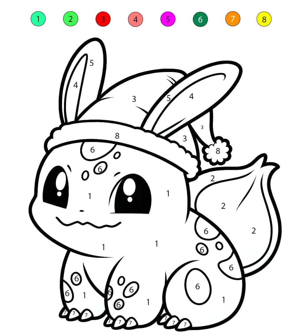 Bulbizarre avec un bonnet de Noël Coloriage Magique