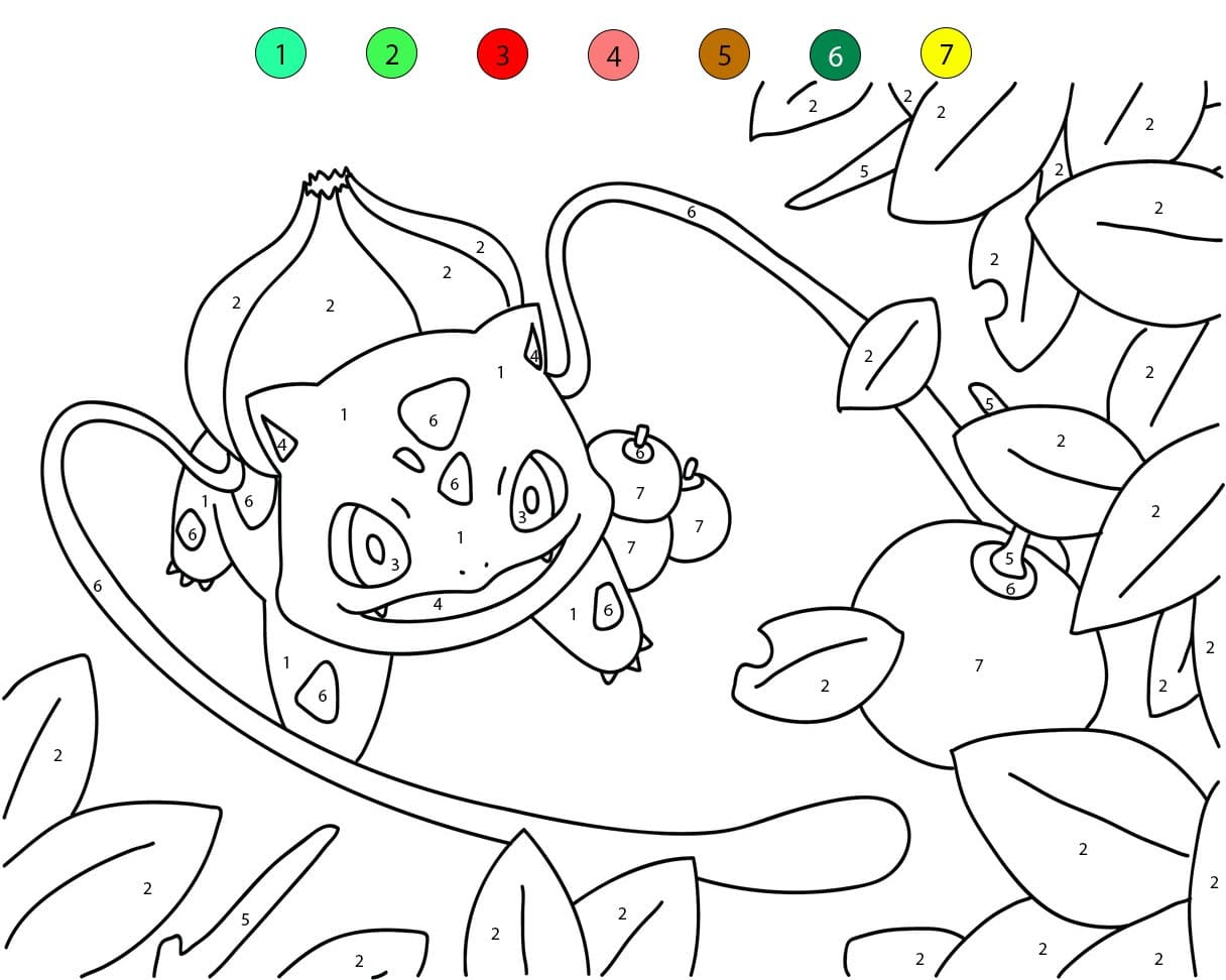 Bulbizarre cueillant des fruits Coloriage Magique