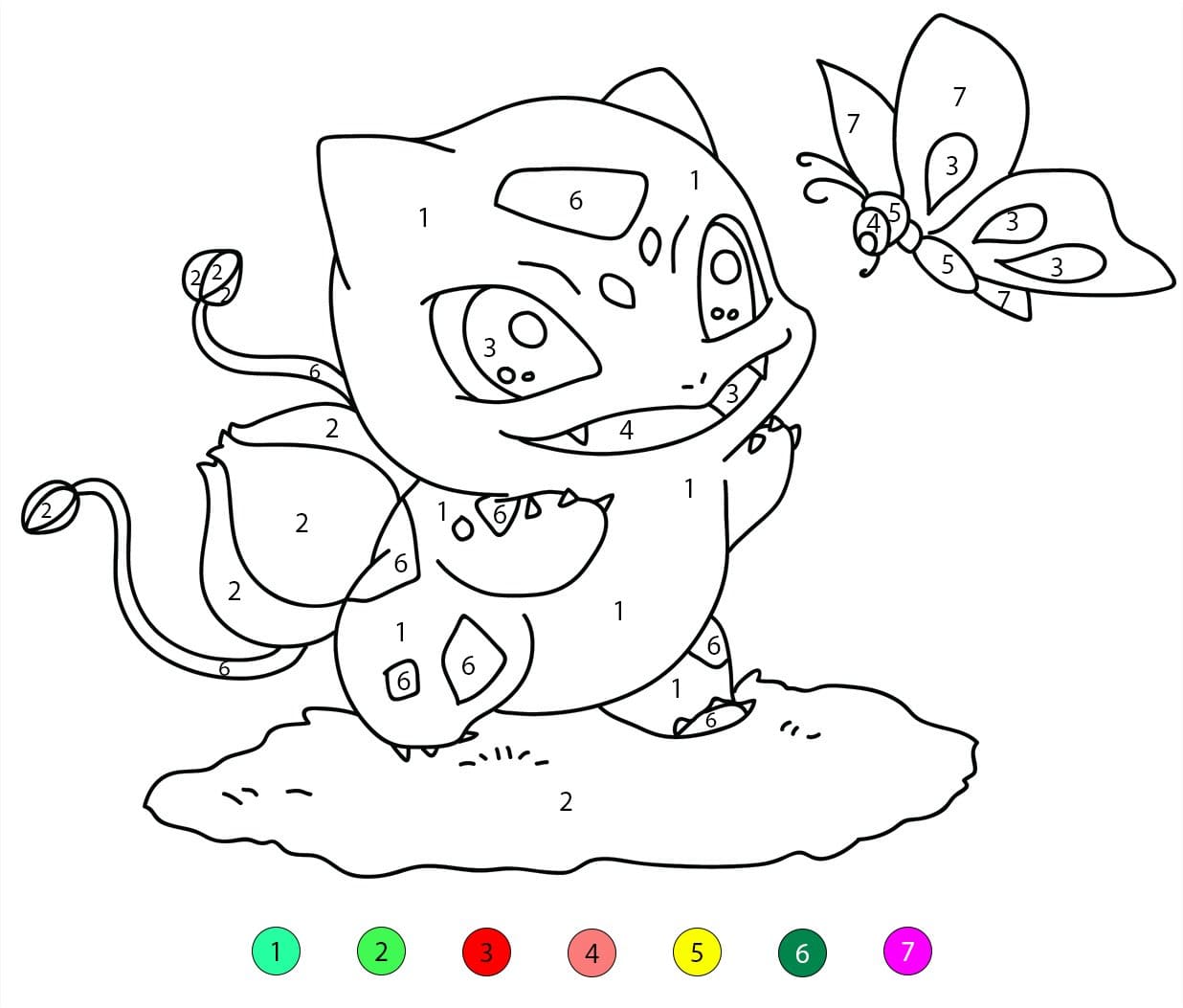 Bulbizarre et papillon Coloriage Magique