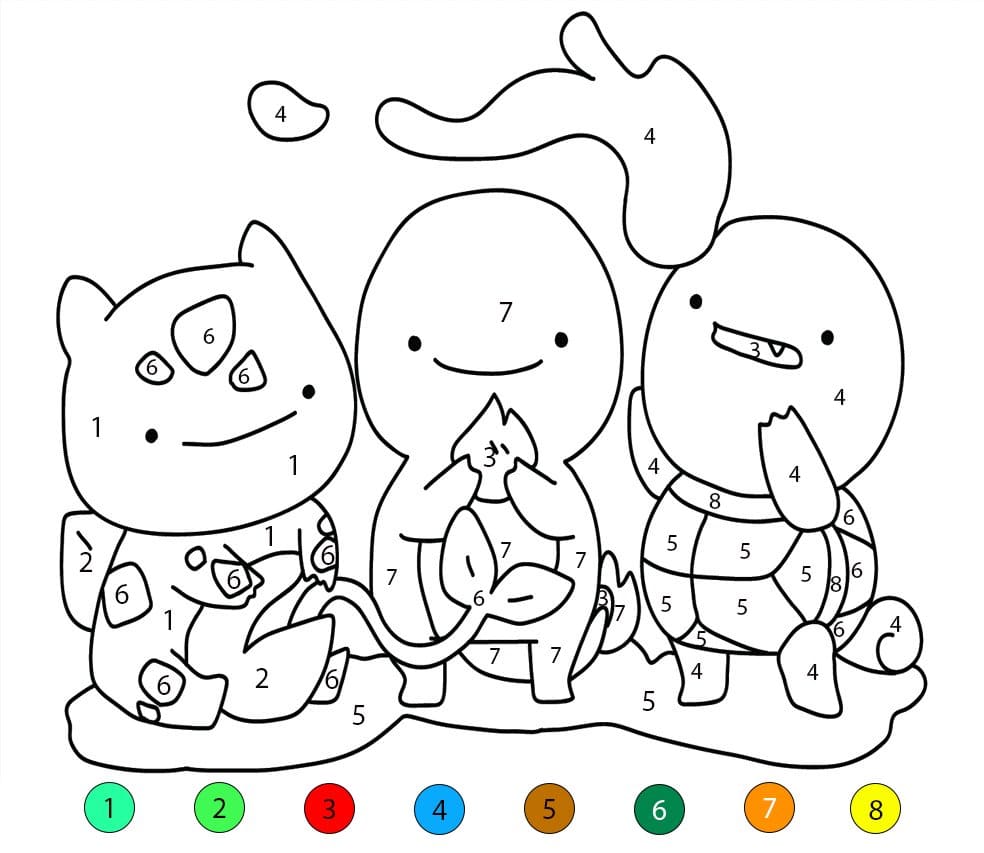 Bulbizarre et ses amis en version chibi Coloriage Magique