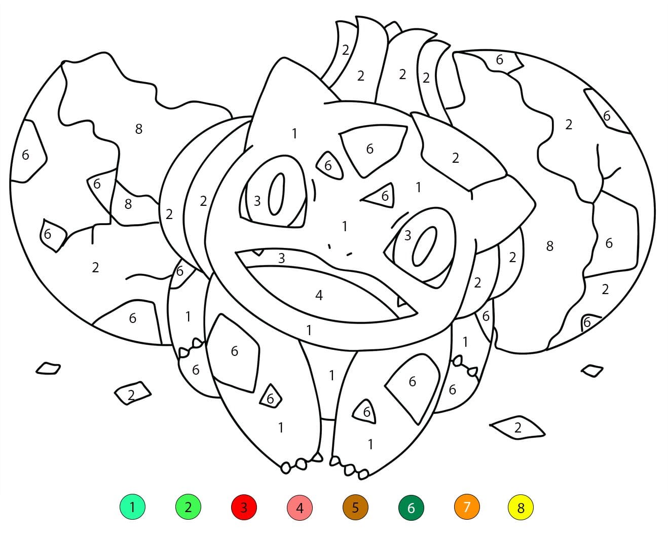 Bulbizarre et un œuf fissuré Coloriage Magique