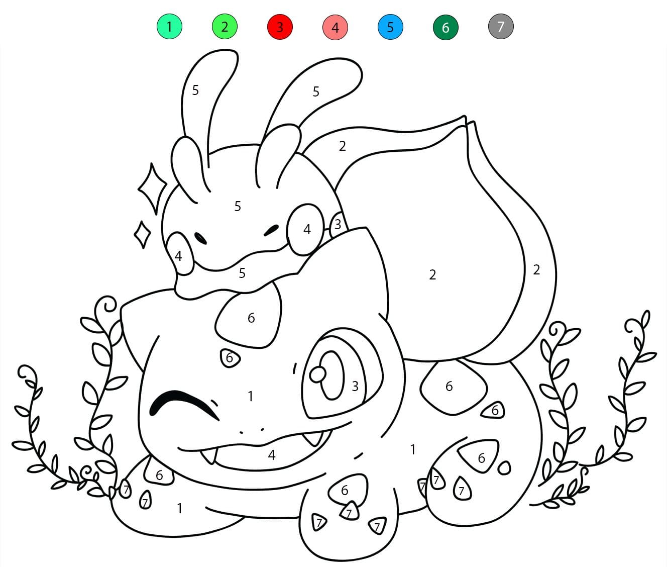 Bulbizarre jouant avec un ami Coloriage Magique