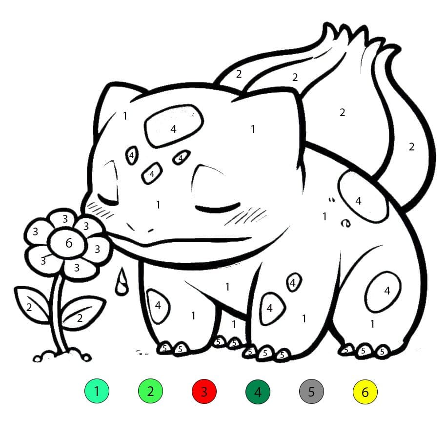 Bulbizarre sent une fleur Coloriage Magique