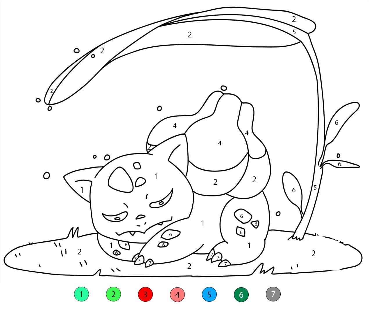 Bulbizarre sous une feuille Coloriage Magique