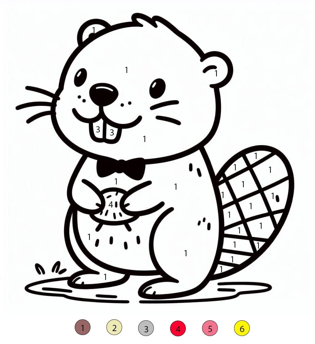 Castor adorable Coloriage Magique