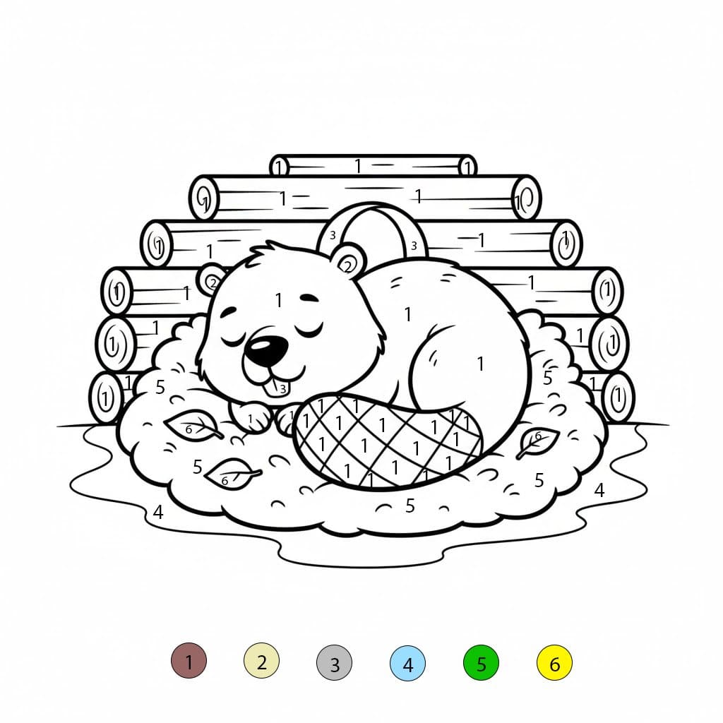 Castor dort Coloriage Magique