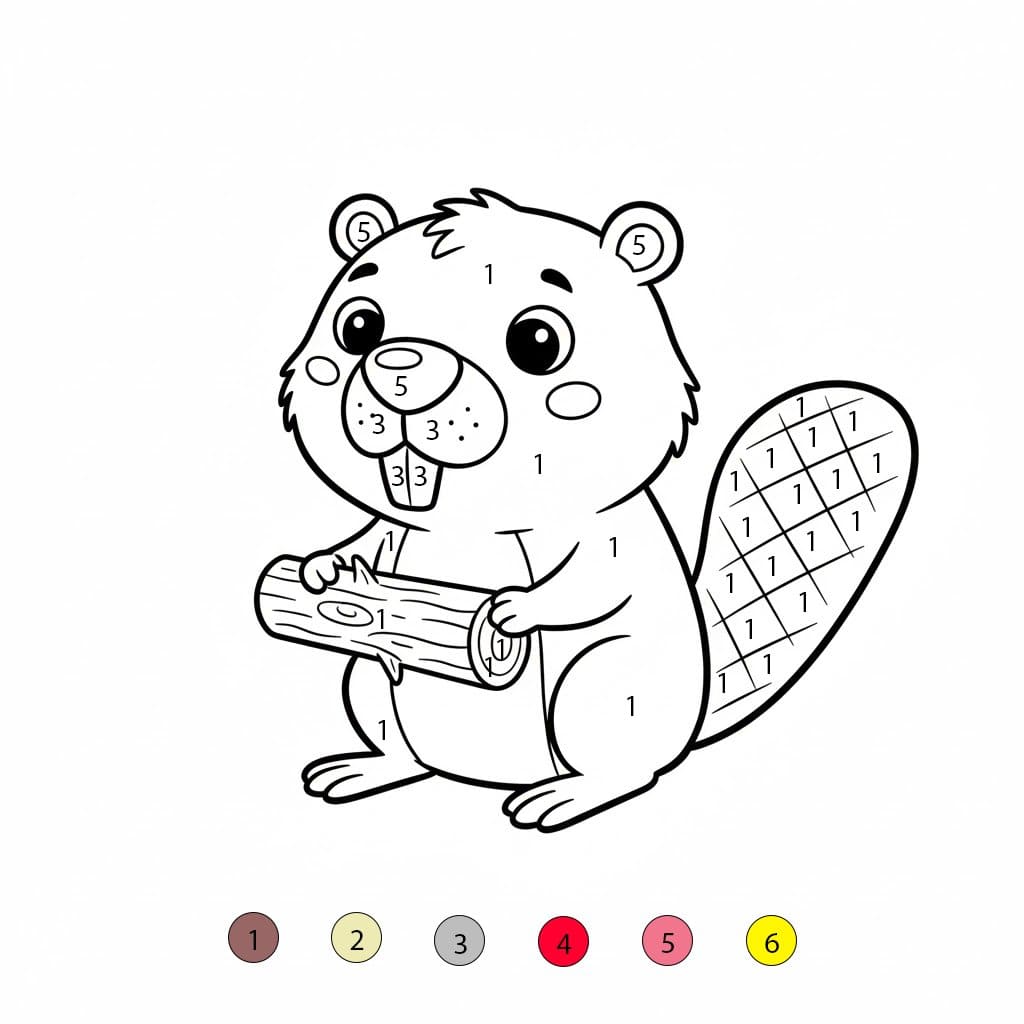 Castor et bûche Coloriage Magique