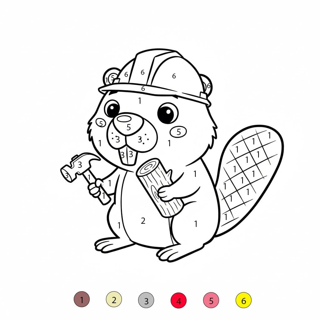 Castor et marteau Coloriage Magique