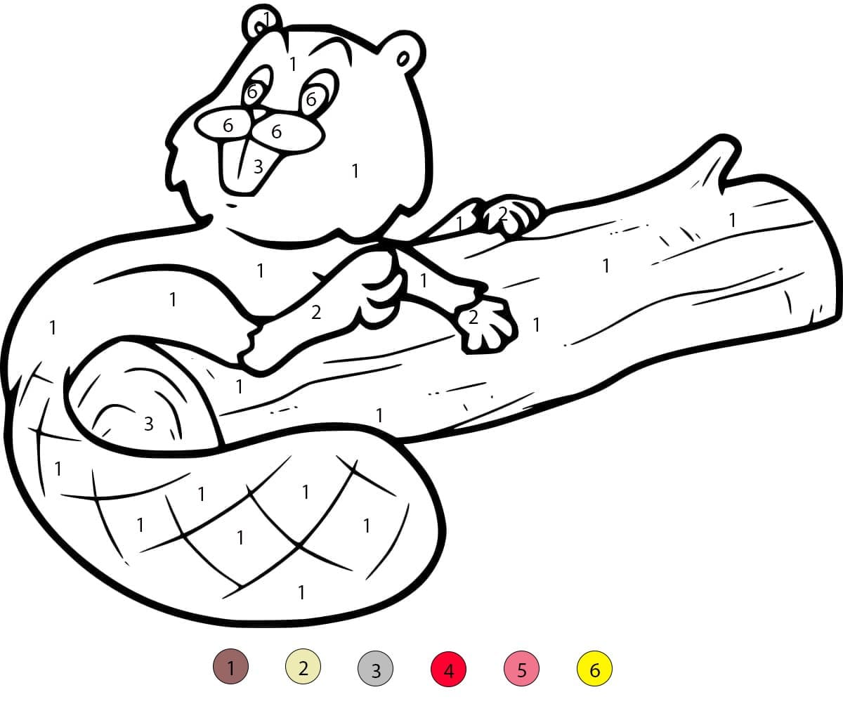 Castor sur une bûche Coloriage Magique