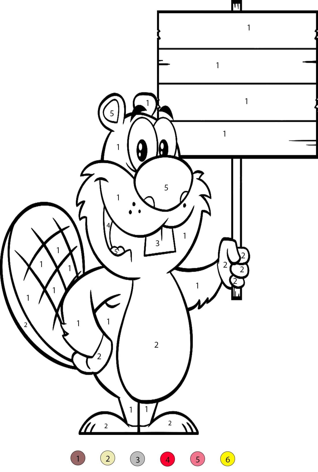 Castor tenant un panneau Coloriage Magique