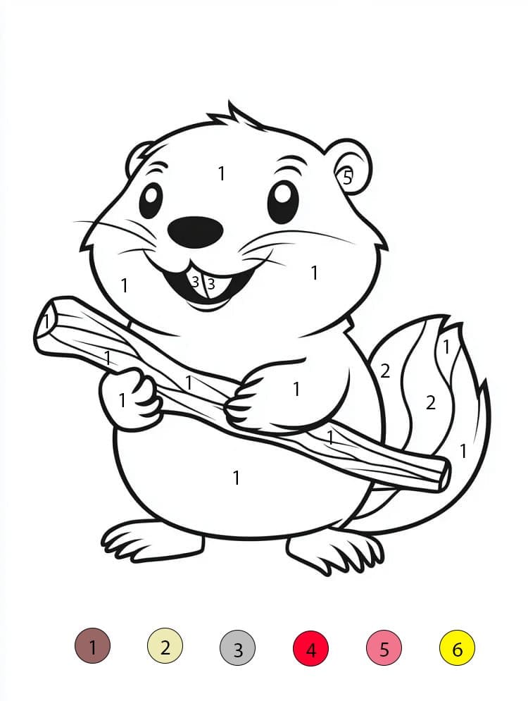 Castor tenant une branche Coloriage Magique