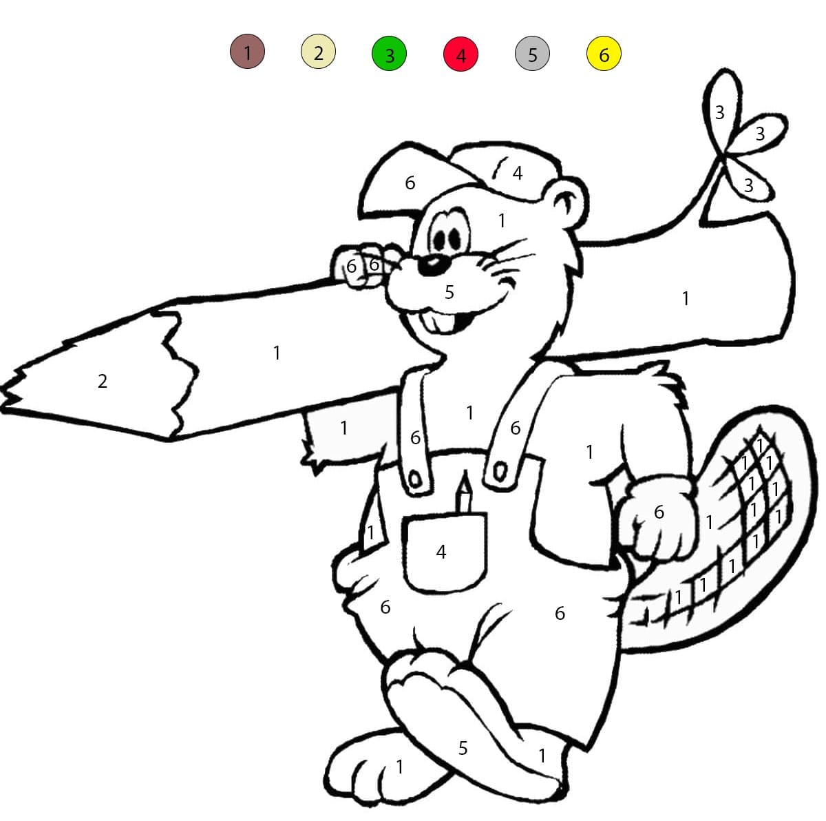 Castor travaille Coloriage Magique