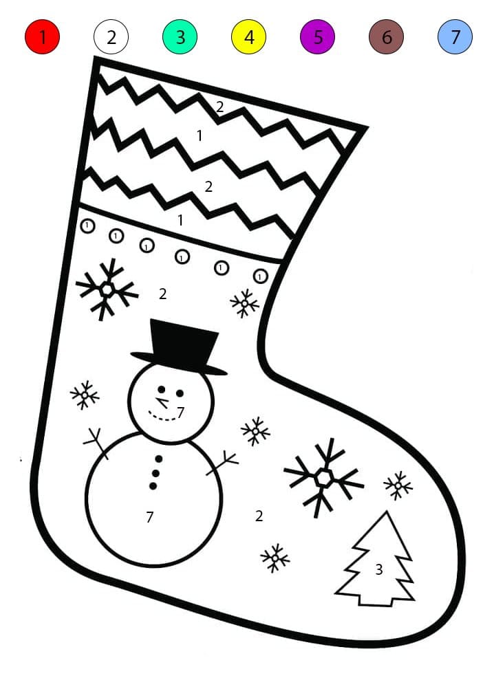 Chaussette de Noël à motif bonhomme de neige Coloriage Magique