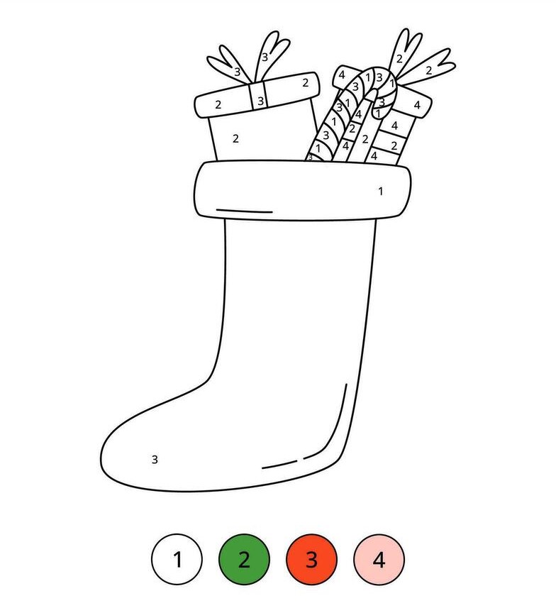 Chaussette de Noël avec boîtes cadeaux Coloriage Magique