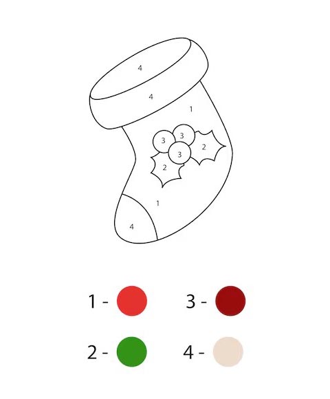 Chaussette de Noël avec du gui Coloriage Magique