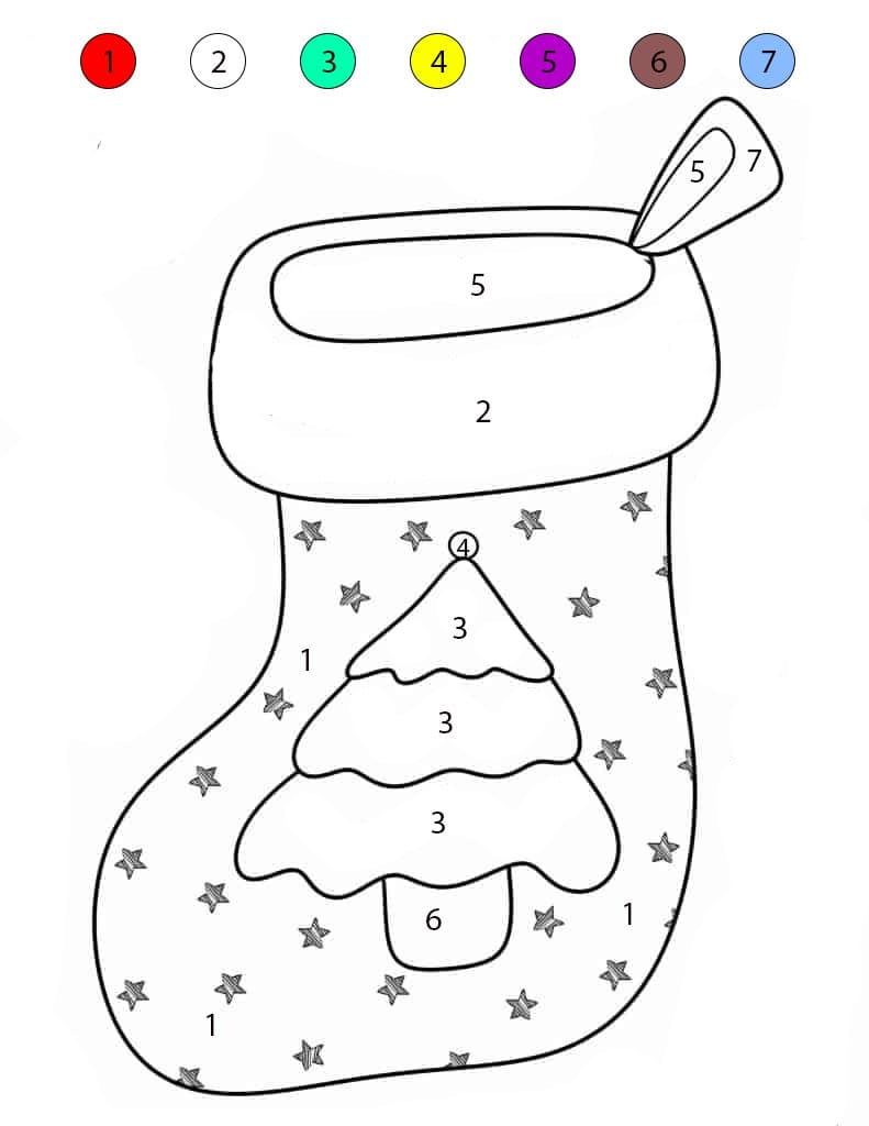 Chaussette de Noël avec sapin de Noël Coloriage Magique