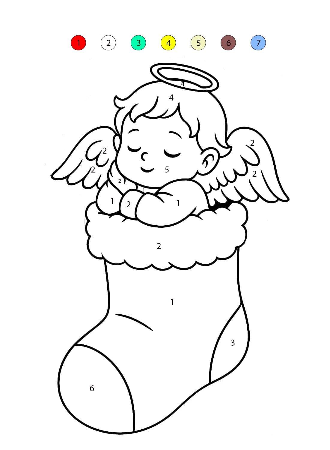 Chaussette de Noël avec un ange Coloriage Magique