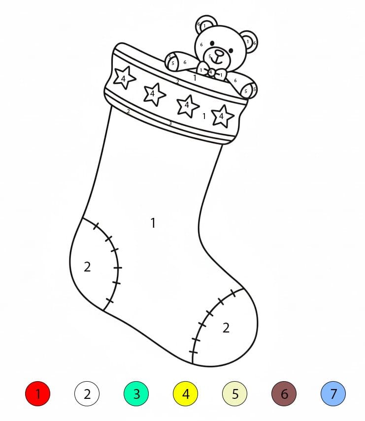 Chaussette de Noël avec un ours en peluche Coloriage Magique
