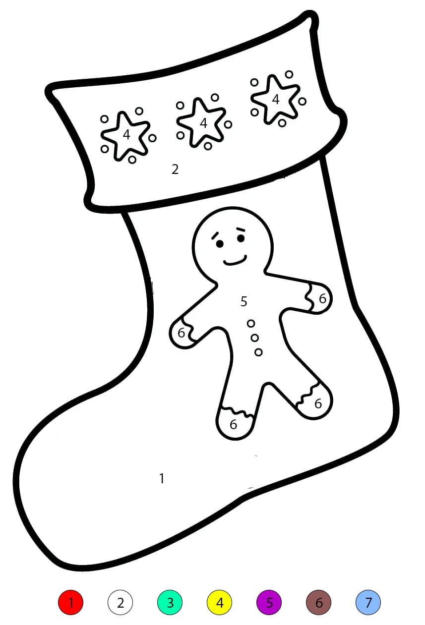 Chaussette de Noël avec un pain d'épice Coloriage Magique