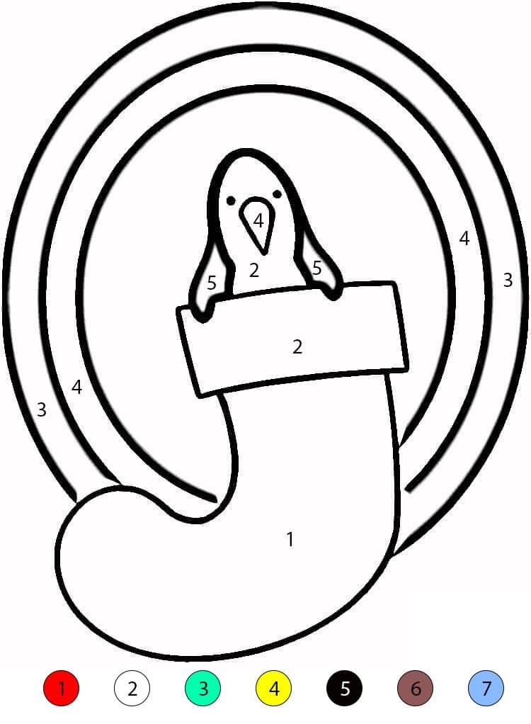 Chaussette de Noël avec un pingouin Coloriage Magique