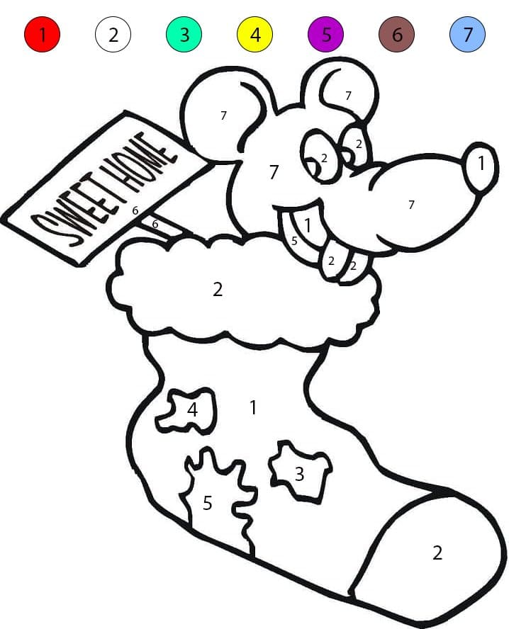 Chaussette de Noël avec une souris Coloriage Magique