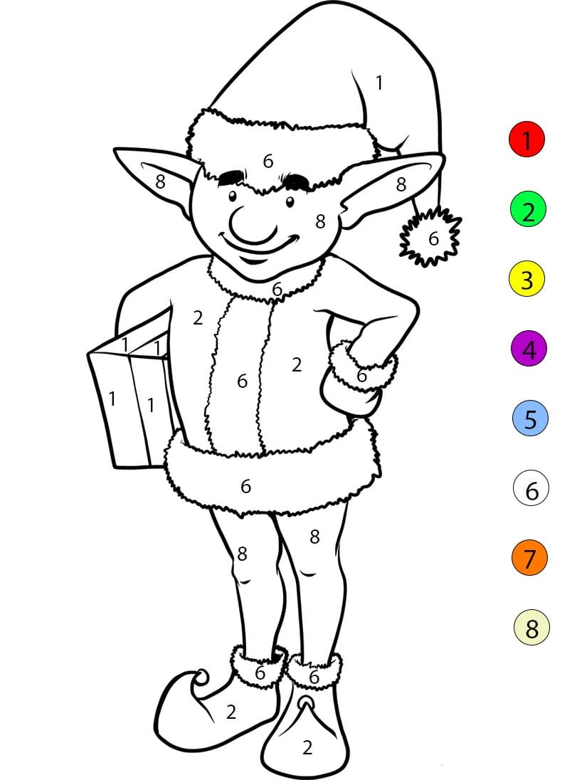 Elfe avec boîte cadeau Coloriage Magique