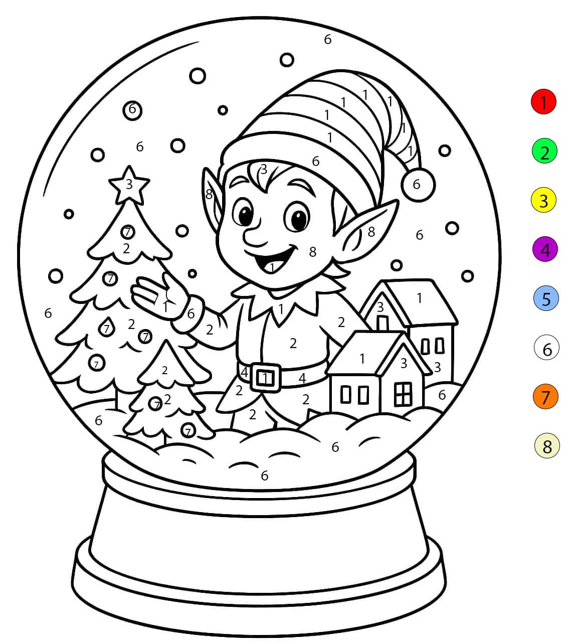 Elfe dans une boule de neige Coloriage Magique